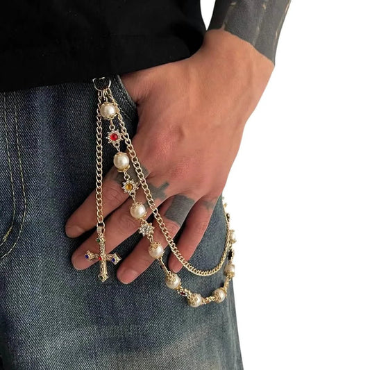 Luxe Pearl Rosary Jean Chain from On Time Fashions – Jean Chain by LUXE, Birmingham AL’s 1 fashion store and premier destination for streetwear, suits, kids fashion, and big & tall