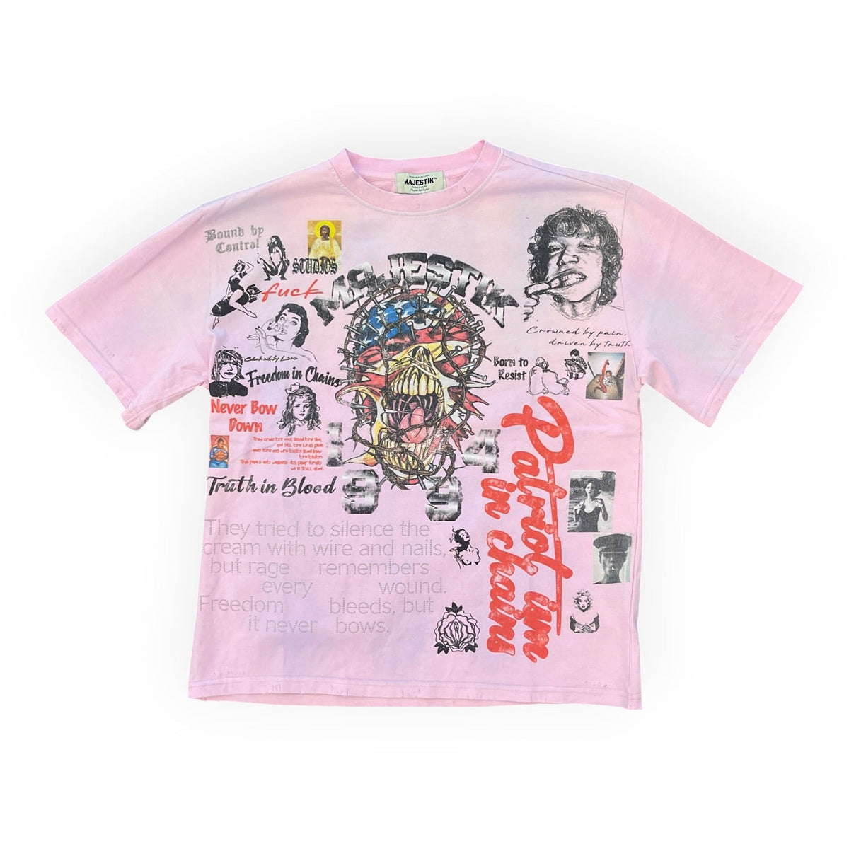 Majestik Print Patch Graphic Tee – Light Pink front