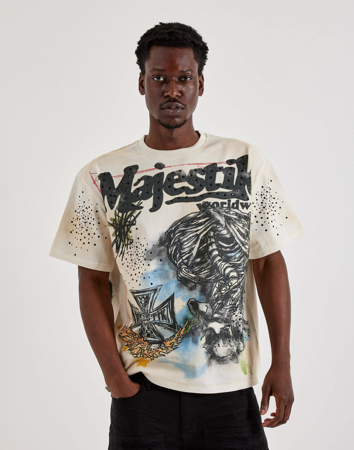 Majestik Higher Self Tee in Off White, product view
