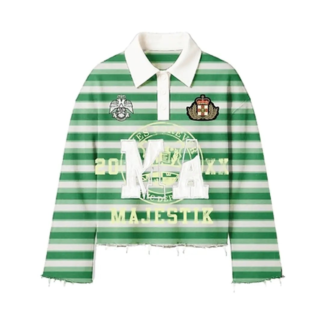 Majestik Global Stripe Long Sleeve Polo – Green by Majestik