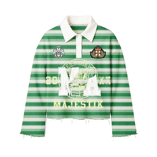 Majestik Global Stripe Long Sleeve Polo – Green by Majestik