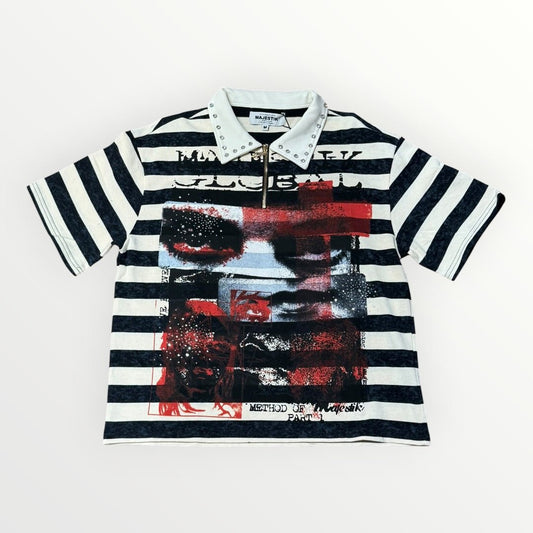 Majestik Studded Stripe Polo Shirt from On Time Fashions – Polo Shirt by Next Stage Fashion Inc., Birmingham AL’s 1 fashion store and premier destination for streetwear, suits, kids fashion, and big & tall