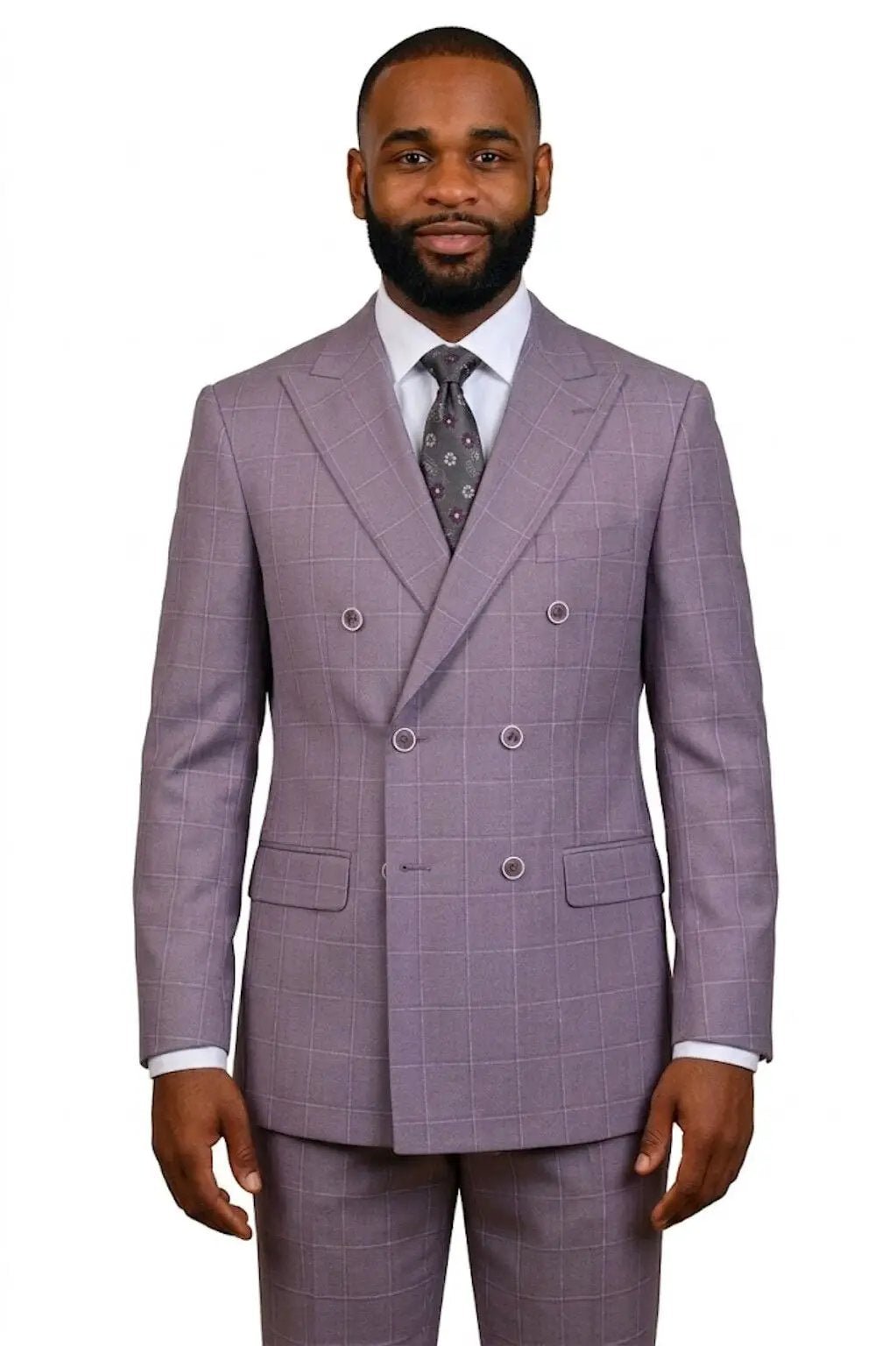 Mazari 2pc Windowpane Double Breast Suit – 2354