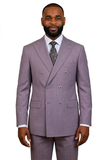 Mazari 2pc Windowpane Double Breast Suit – 2354