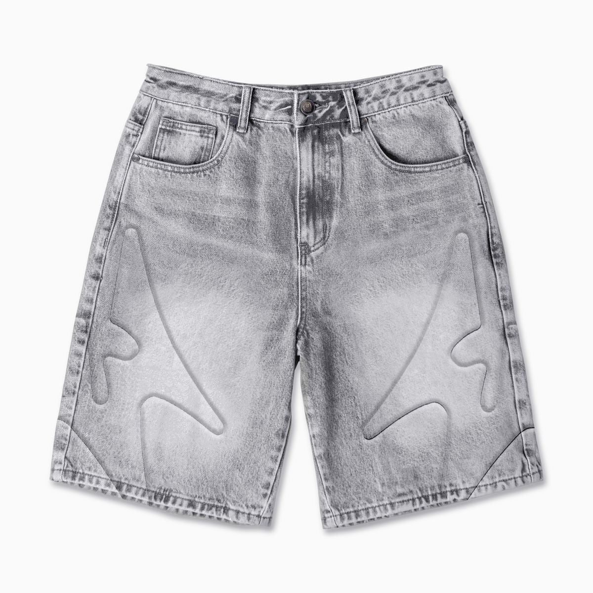 Melee Denim Shogun Embossed Jorts from On Time Fashions – Shorts by Melee Denim, Birmingham AL’s 1 fashion store and premier destination for streetwear, suits, kids fashion, and big & tall