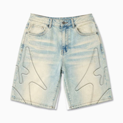 Melee Denim Shogun Embossed Jorts from On Time Fashions – Shorts by Melee Denim, Birmingham AL’s 1 fashion store and premier destination for streetwear, suits, kids fashion, and big & tall