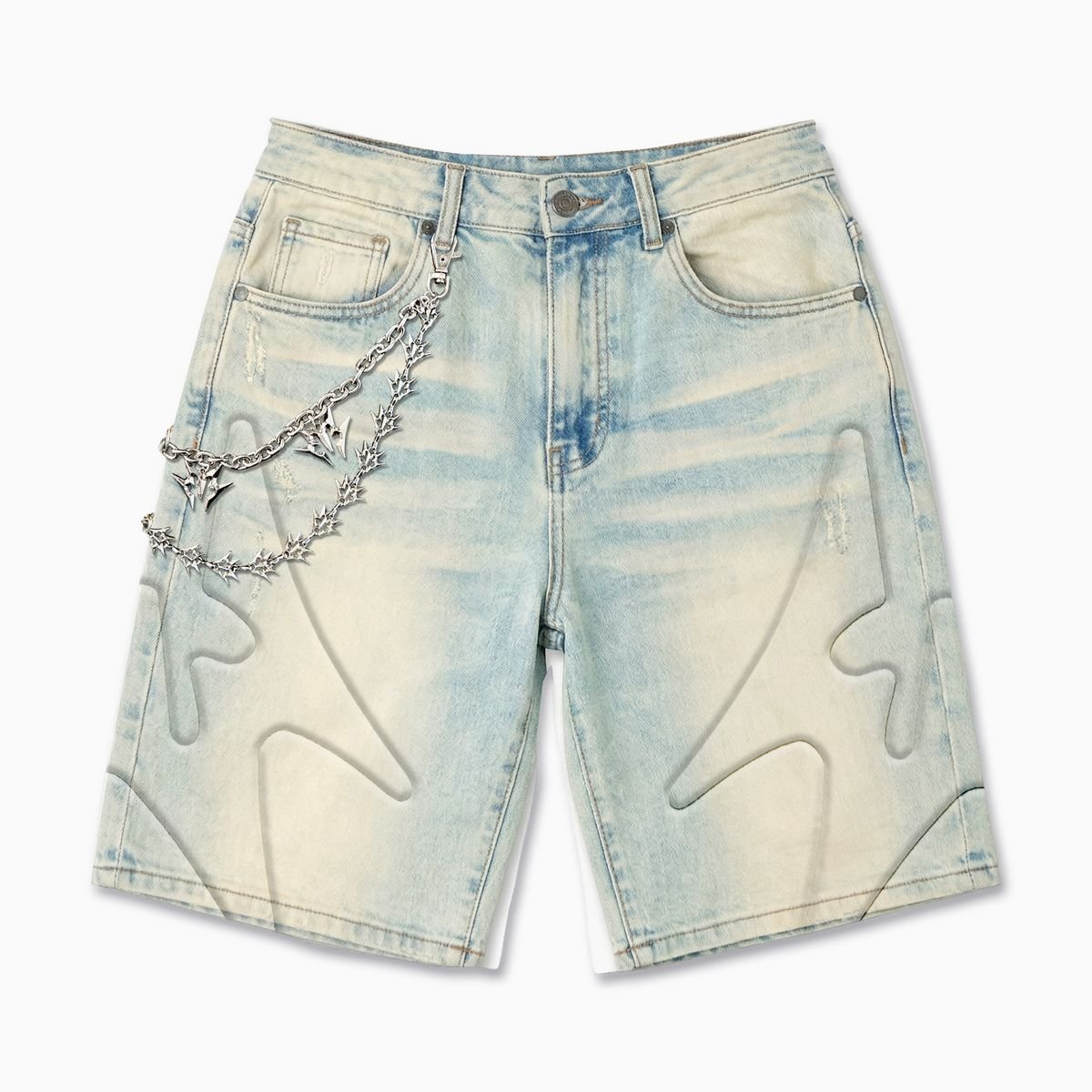 Melee Denim Shogun Embossed Jorts from On Time Fashions – Shorts by Melee Denim, Birmingham AL’s 1 fashion store and premier destination for streetwear, suits, kids fashion, and big & tall