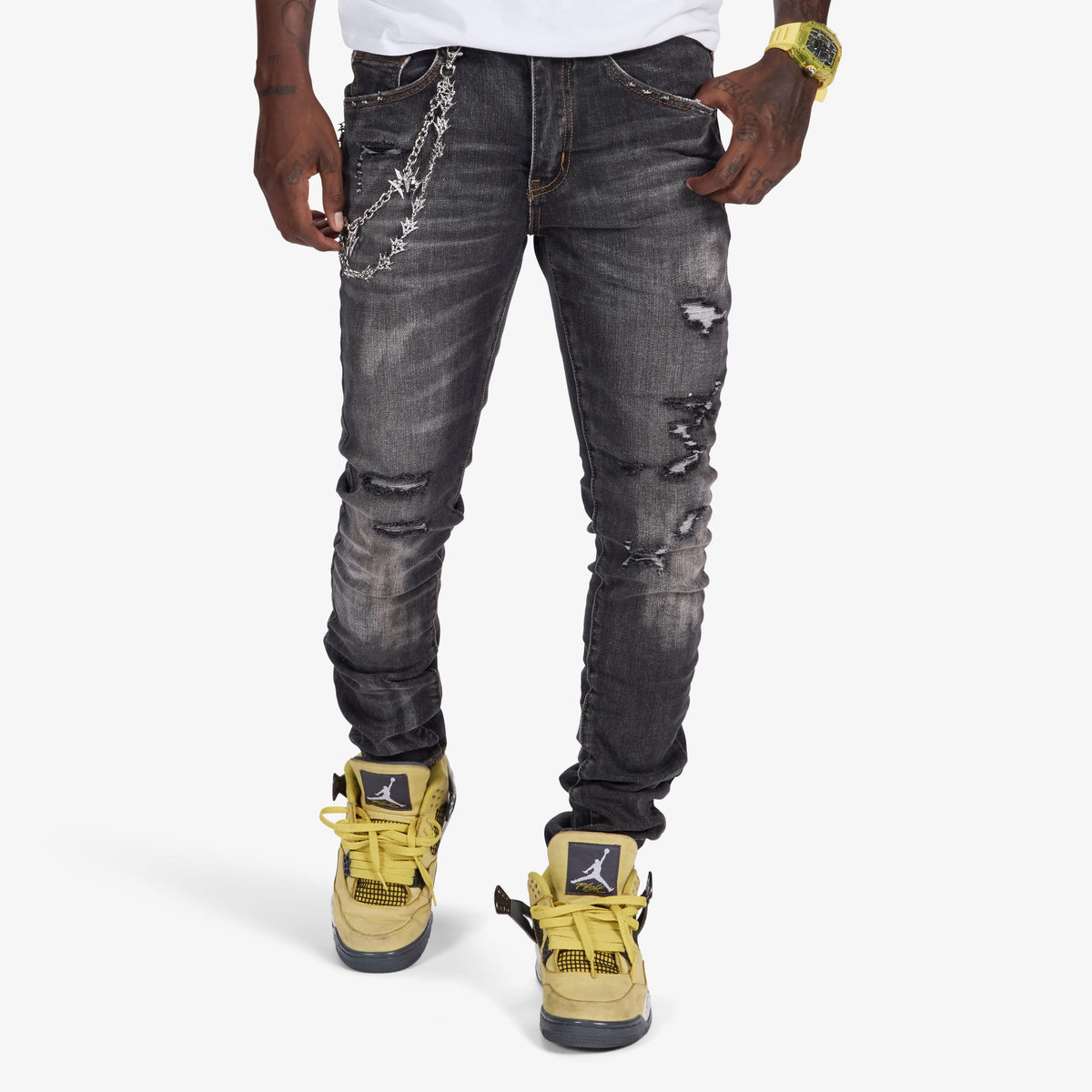 Melee Denim Yosemite Jeans in Charcoal Wash, front view