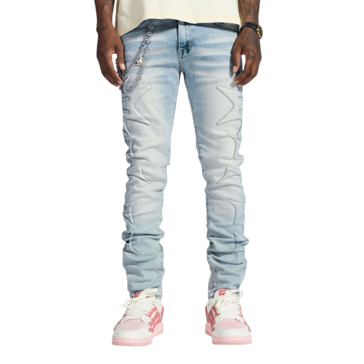 Melee Denim Ninja embossed skinny jeans — Ice Blue