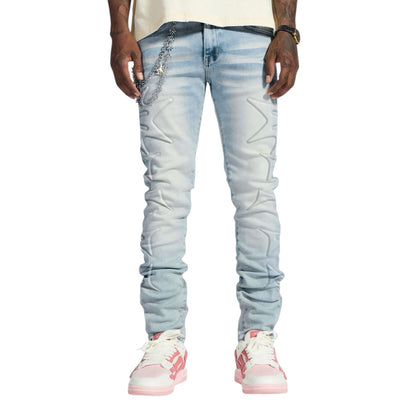 Melee Denim Ninja embossed skinny jeans — Ice Blue