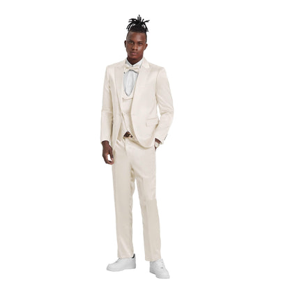 Men's Champagne Solid Shiny U-Shape Vest Suit from On Time Fashions – Mens-suit by Tazzio, Birmingham AL’s 1 fashion store and premier destination for streetwear, suits, kids fashion, and big & tall