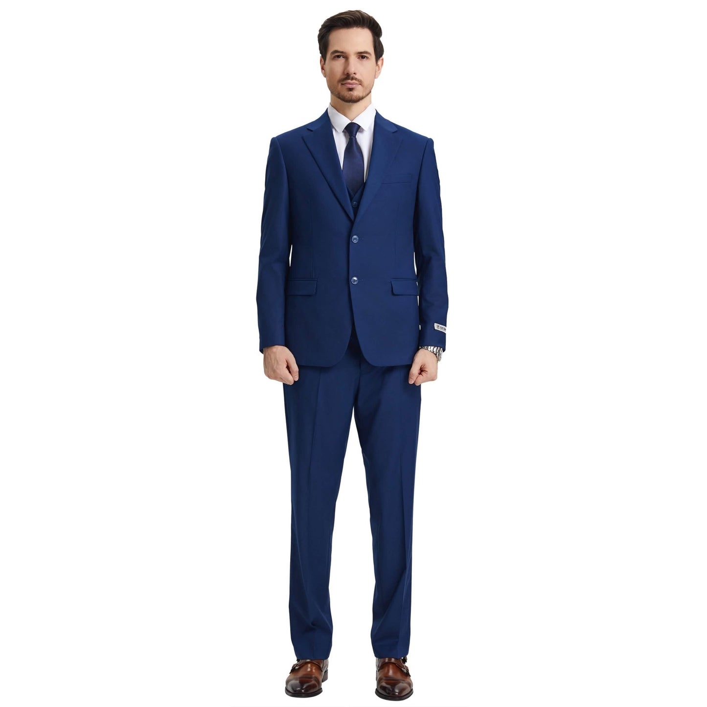 Men's Stacy Adams Hybrid-Fit 3pc Notch Lapel Suit Set, Jacket Vest and Pants from On Time Fashions – Mens-Suits by Stacy Adams, Birmingham AL’s 1 fashion store and premier destination for streetwear, suits, kids fashion, and big & tall