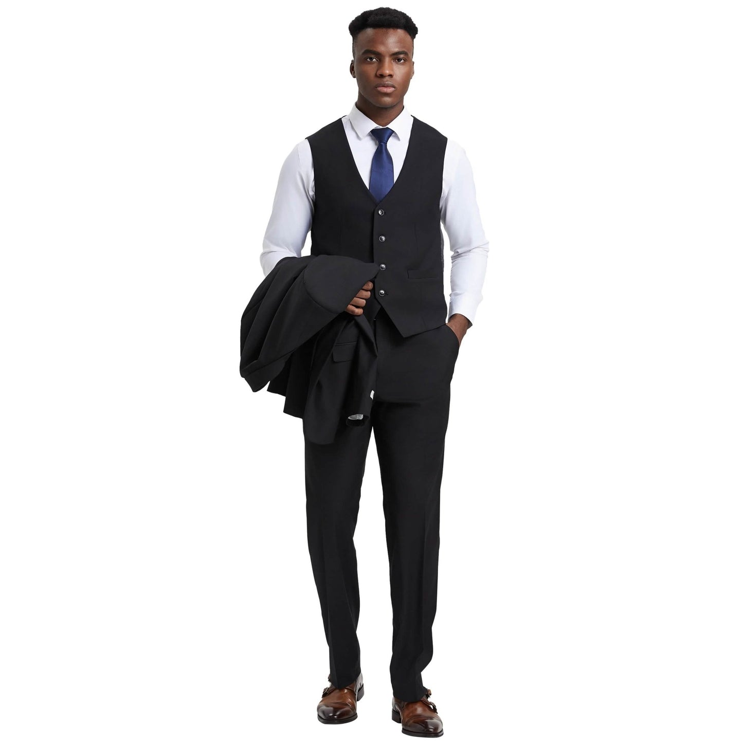 Men's Stacy Adams Hybrid-Fit 3pc Notch Lapel Suit Set, Jacket Vest and Pants from On Time Fashions – Mens-Suits by Stacy Adams, Birmingham AL’s 1 fashion store and premier destination for streetwear, suits, kids fashion, and big & tall