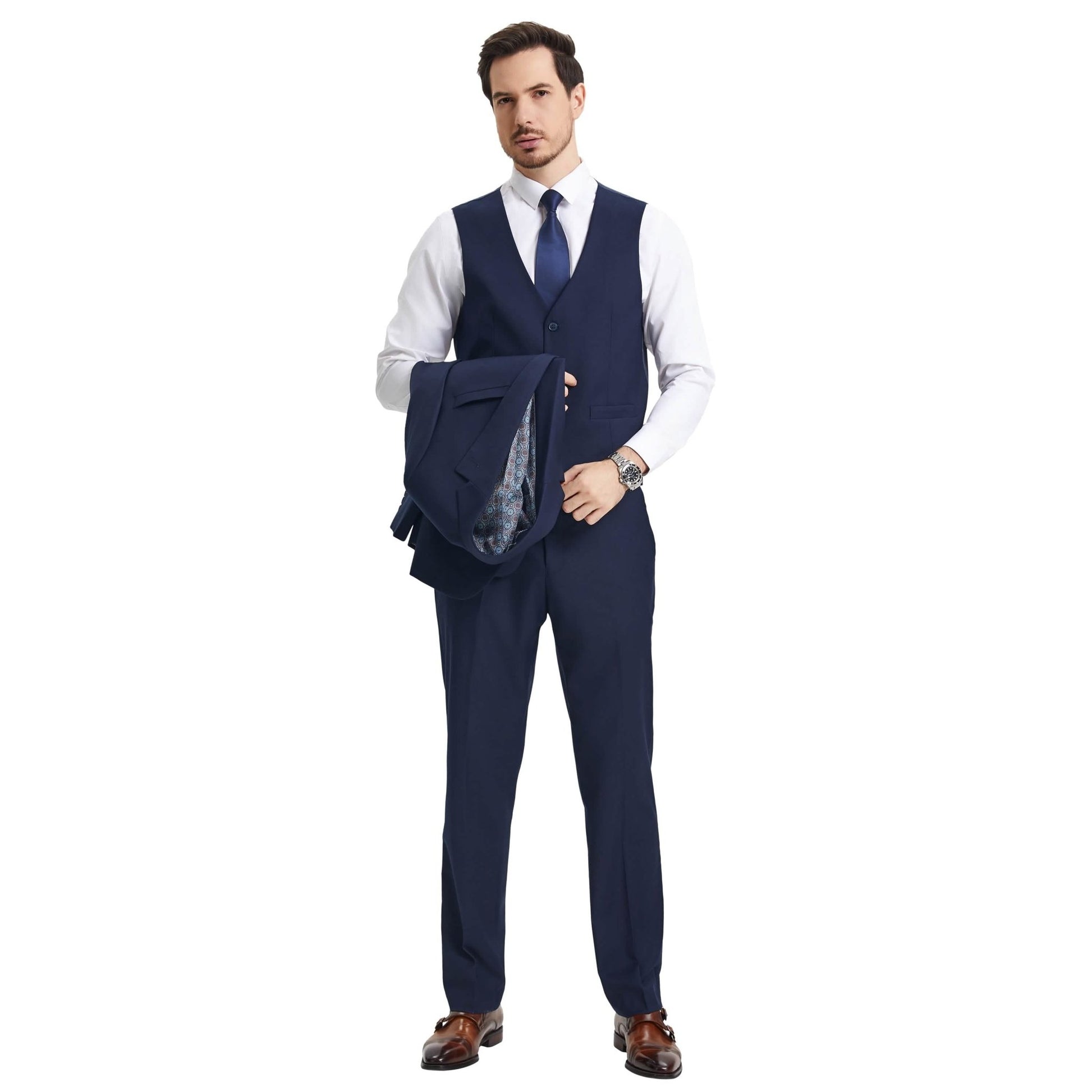Men's Stacy Adams Hybrid-Fit 3pc Notch Lapel Suit Set, Jacket Vest and Pants from On Time Fashions – Mens-Suits by Stacy Adams, Birmingham AL’s 1 fashion store and premier destination for streetwear, suits, kids fashion, and big & tall