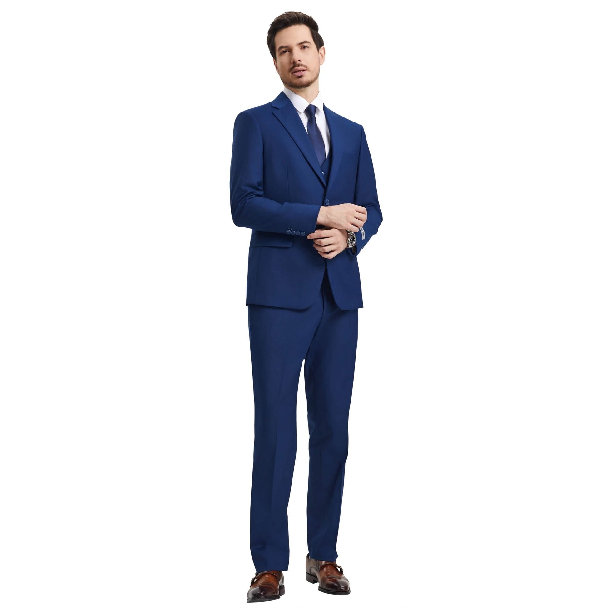 Men's Stacy Adams Hybrid-Fit 3pc Notch Lapel Suit Set, Jacket Vest and Pants from On Time Fashions – Mens-Suits by Stacy Adams, Birmingham AL’s 1 fashion store and premier destination for streetwear, suits, kids fashion, and big & tall