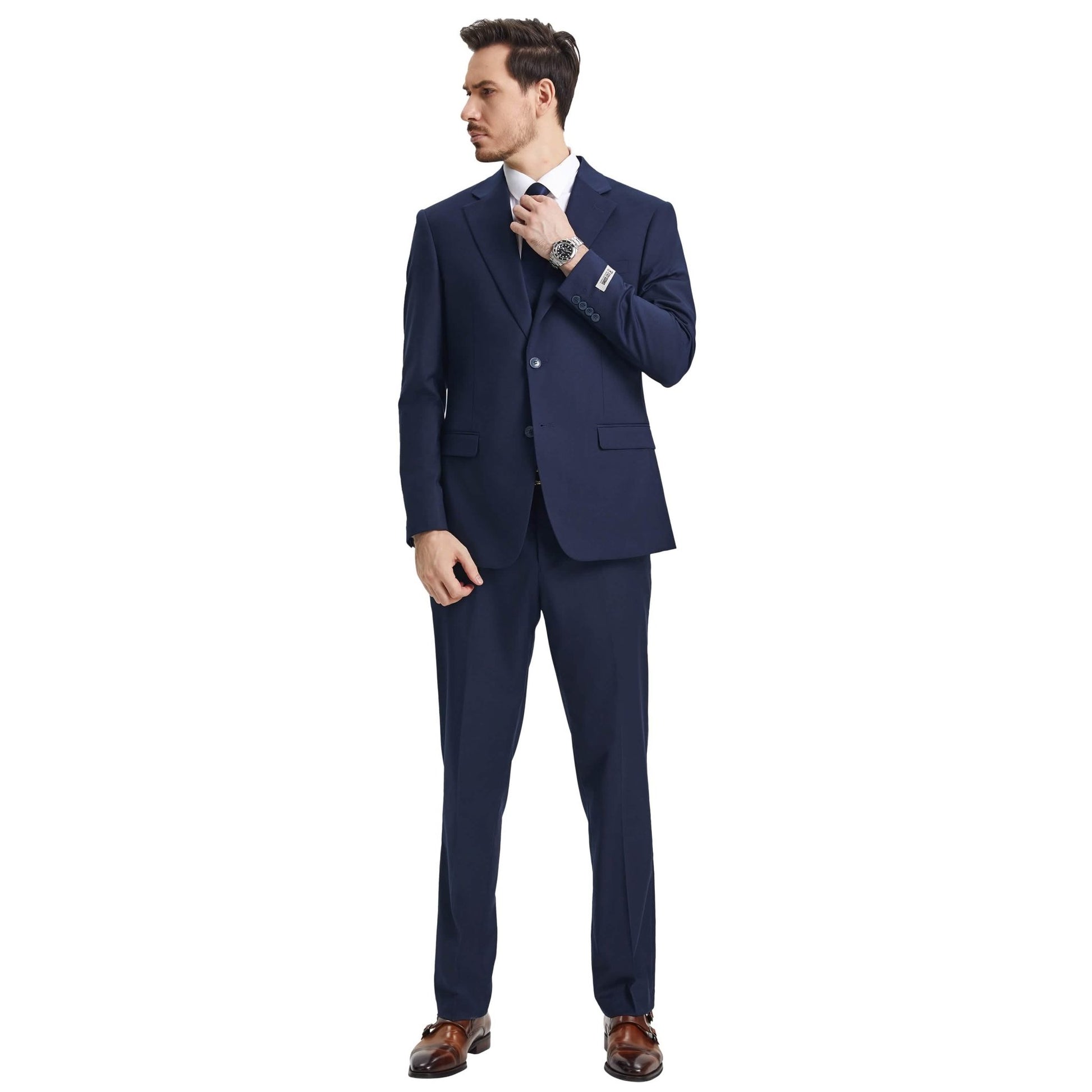 Men's Stacy Adams Hybrid-Fit 3pc Notch Lapel Suit Set, Jacket Vest and Pants from On Time Fashions – Mens-Suits by Stacy Adams, Birmingham AL’s 1 fashion store and premier destination for streetwear, suits, kids fashion, and big & tall
