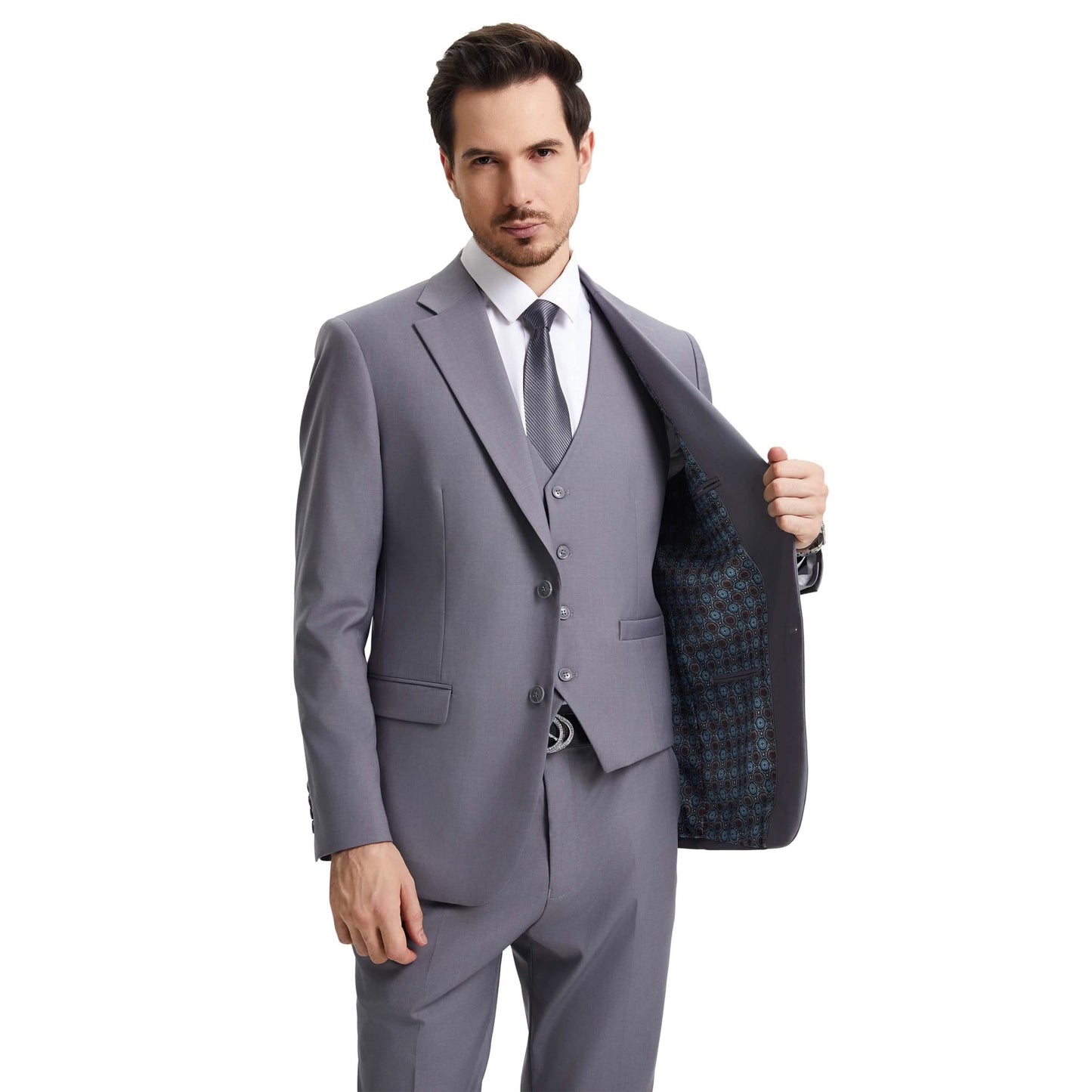 Men's Stacy Adams Hybrid-Fit 3pc Notch Lapel Suit Set, Jacket Vest and Pants from On Time Fashions – Mens-Suits by Stacy Adams, Birmingham AL’s 1 fashion store and premier destination for streetwear, suits, kids fashion, and big & tall