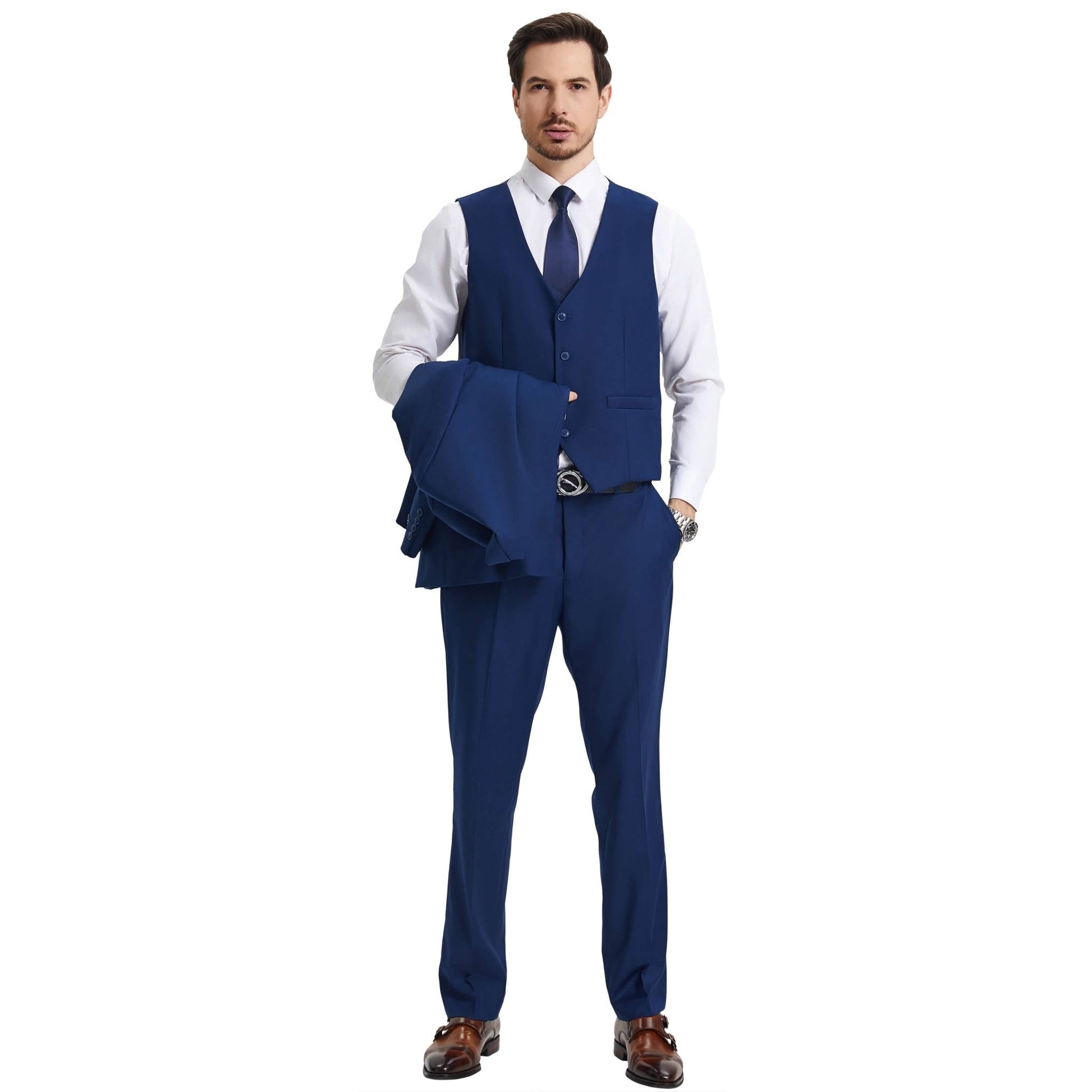 Men's Stacy Adams Hybrid-Fit 3pc Notch Lapel Suit Set, Jacket Vest and Pants from On Time Fashions – Mens-Suits by Stacy Adams, Birmingham AL’s 1 fashion store and premier destination for streetwear, suits, kids fashion, and big & tall