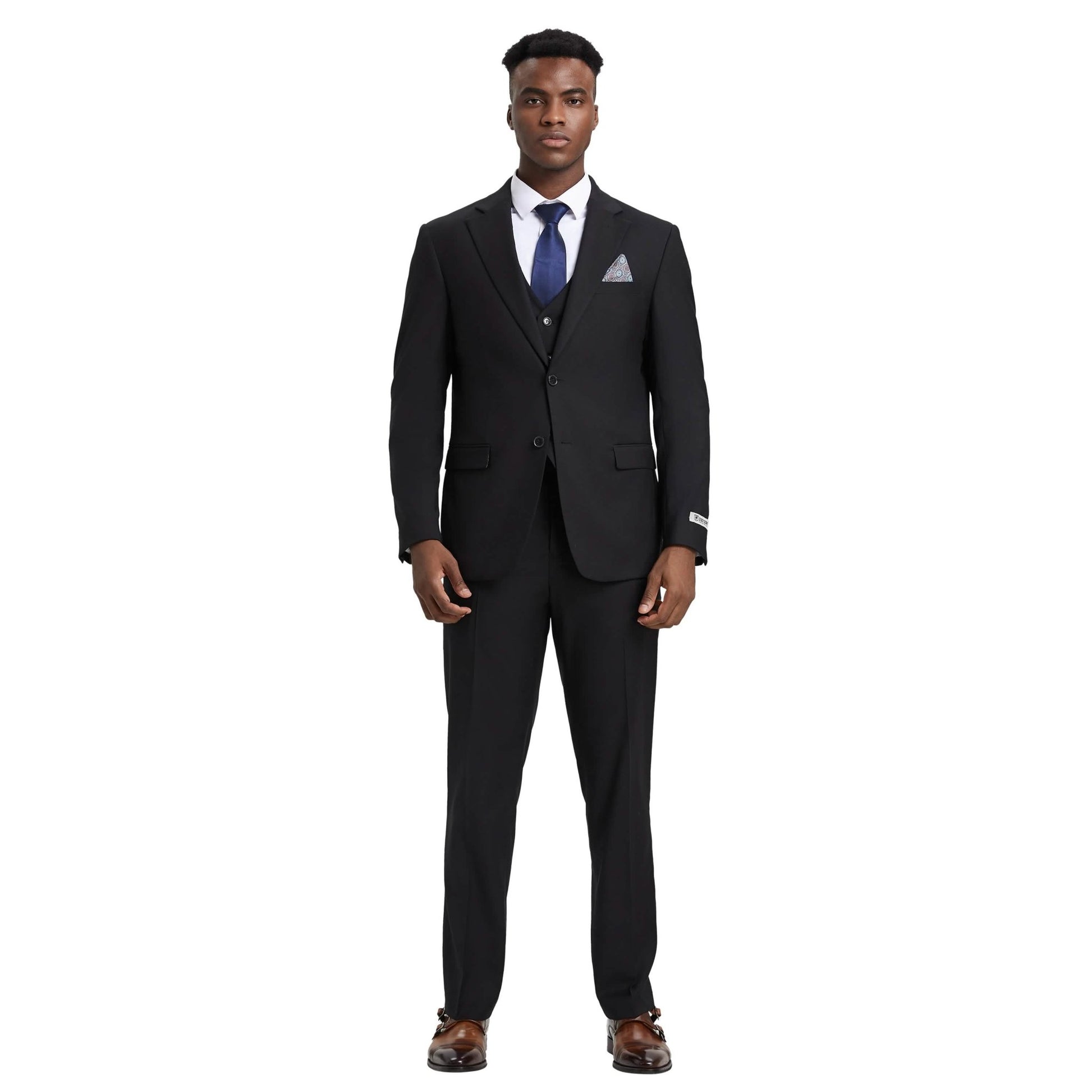 Men's Stacy Adams Hybrid-Fit 3pc Notch Lapel Suit Set, Jacket Vest and Pants from On Time Fashions – Mens-Suits by Stacy Adams, Birmingham AL’s 1 fashion store and premier destination for streetwear, suits, kids fashion, and big & tall