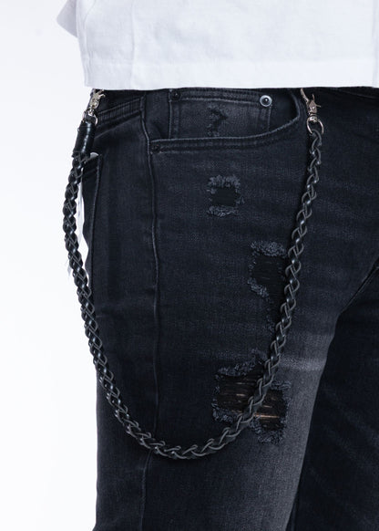 Braided leather chain and coin pocket on Ankh jeans