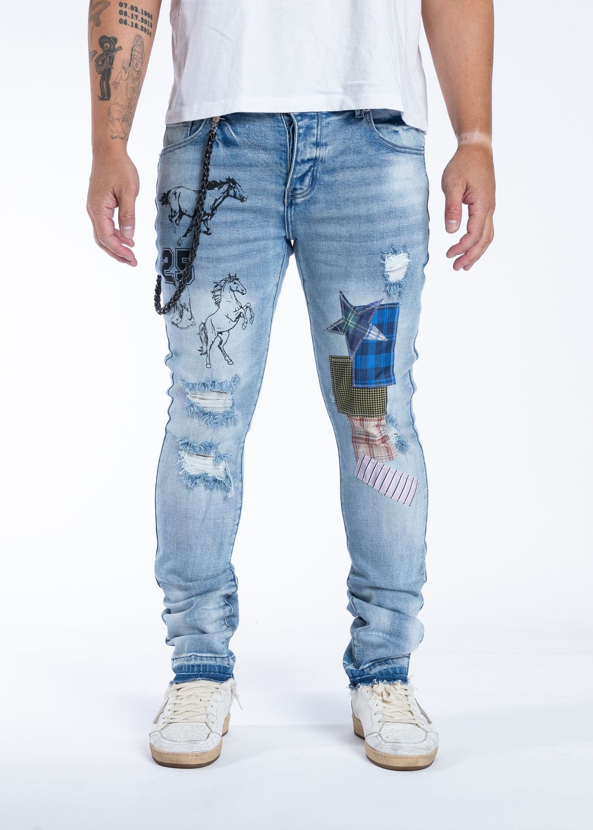Midnight Black Stallions jeans in Light Blue, front view