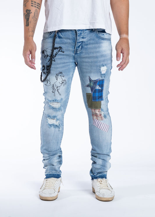 Midnight Black Stallions jeans in Light Blue, front view