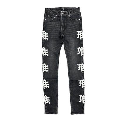 Mixed Emotion Monogram Denim from On Time Fashions – Jeans by Mixed Emotion, Birmingham AL’s 1 fashion store and premier destination for streetwear, suits, kids fashion, and big & tall