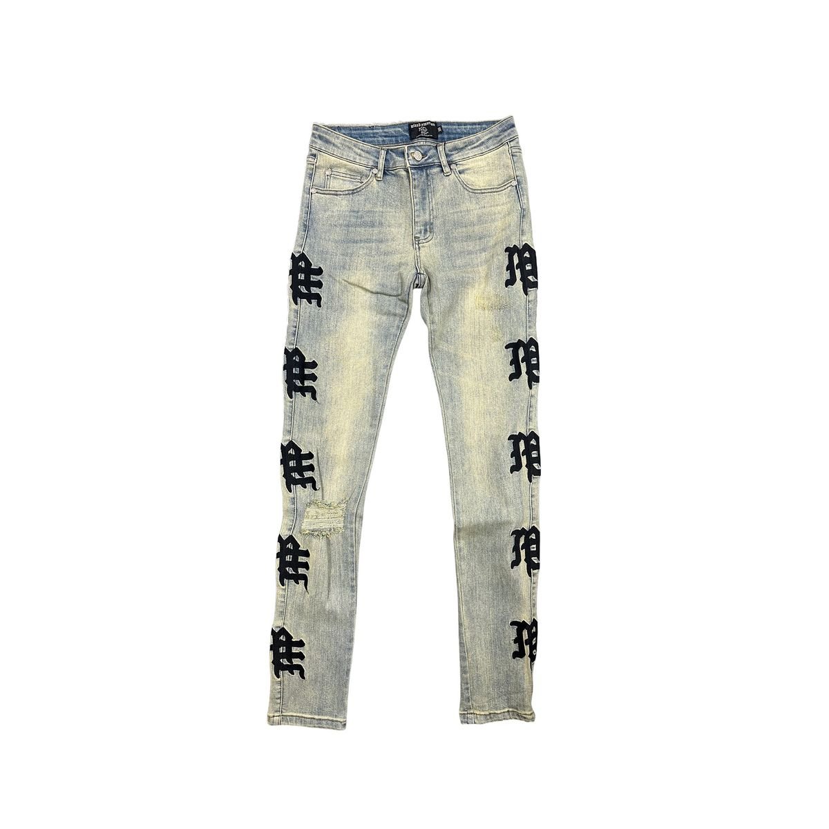 Mixed Emotion Monogram Denim from On Time Fashions – Jeans by Mixed Emotion, Birmingham AL’s 1 fashion store and premier destination for streetwear, suits, kids fashion, and big & tall