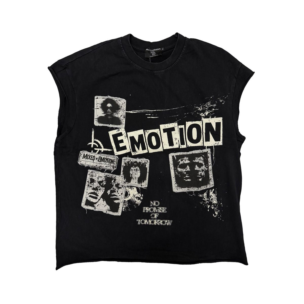 Mixed Emotion Newspaper Sleeveless Tee — Black
