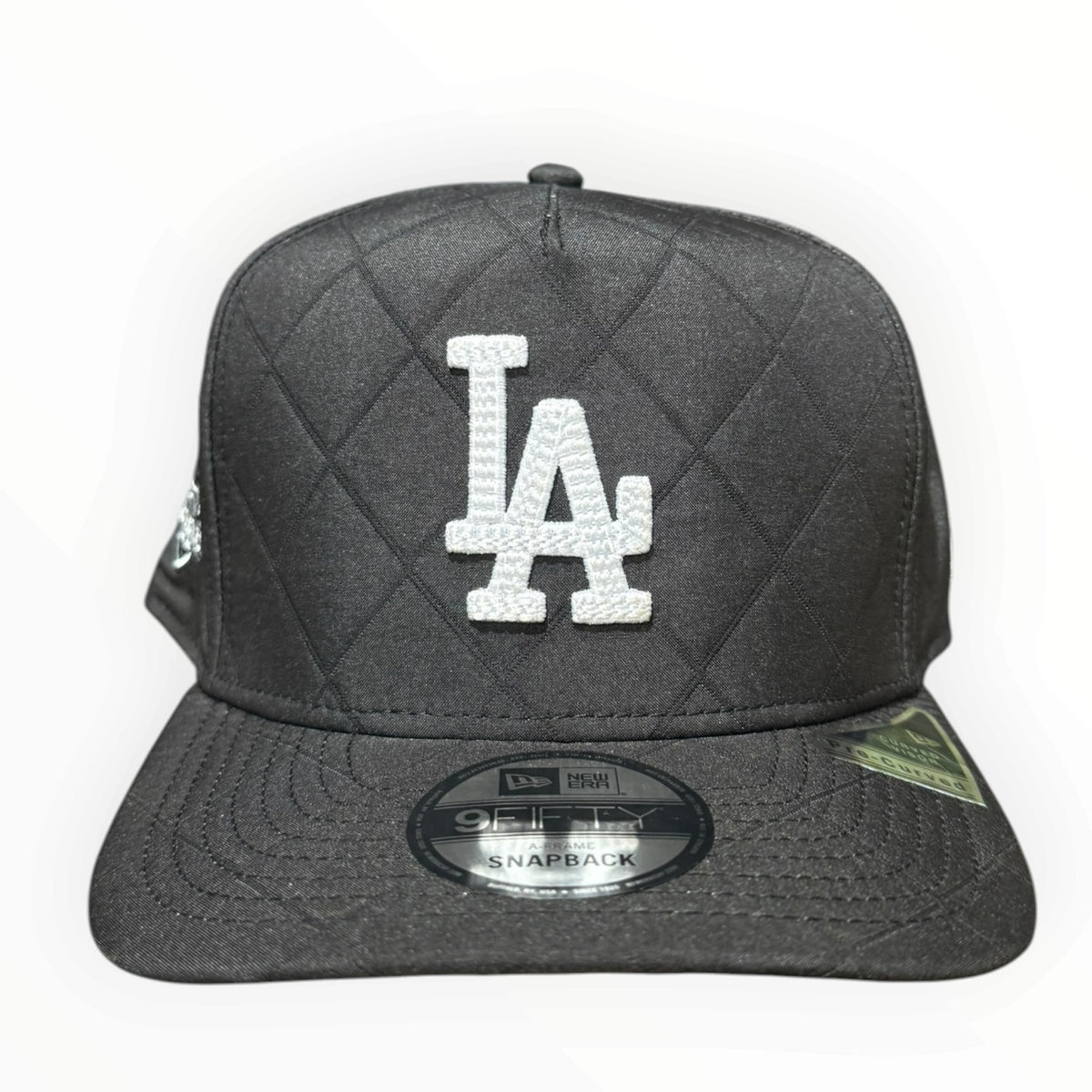 New Era Dodgers black quilted 9FIFTY A Frame snapback front view
