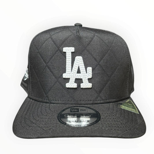 New Era Dodgers black quilted 9FIFTY A Frame snapback front view