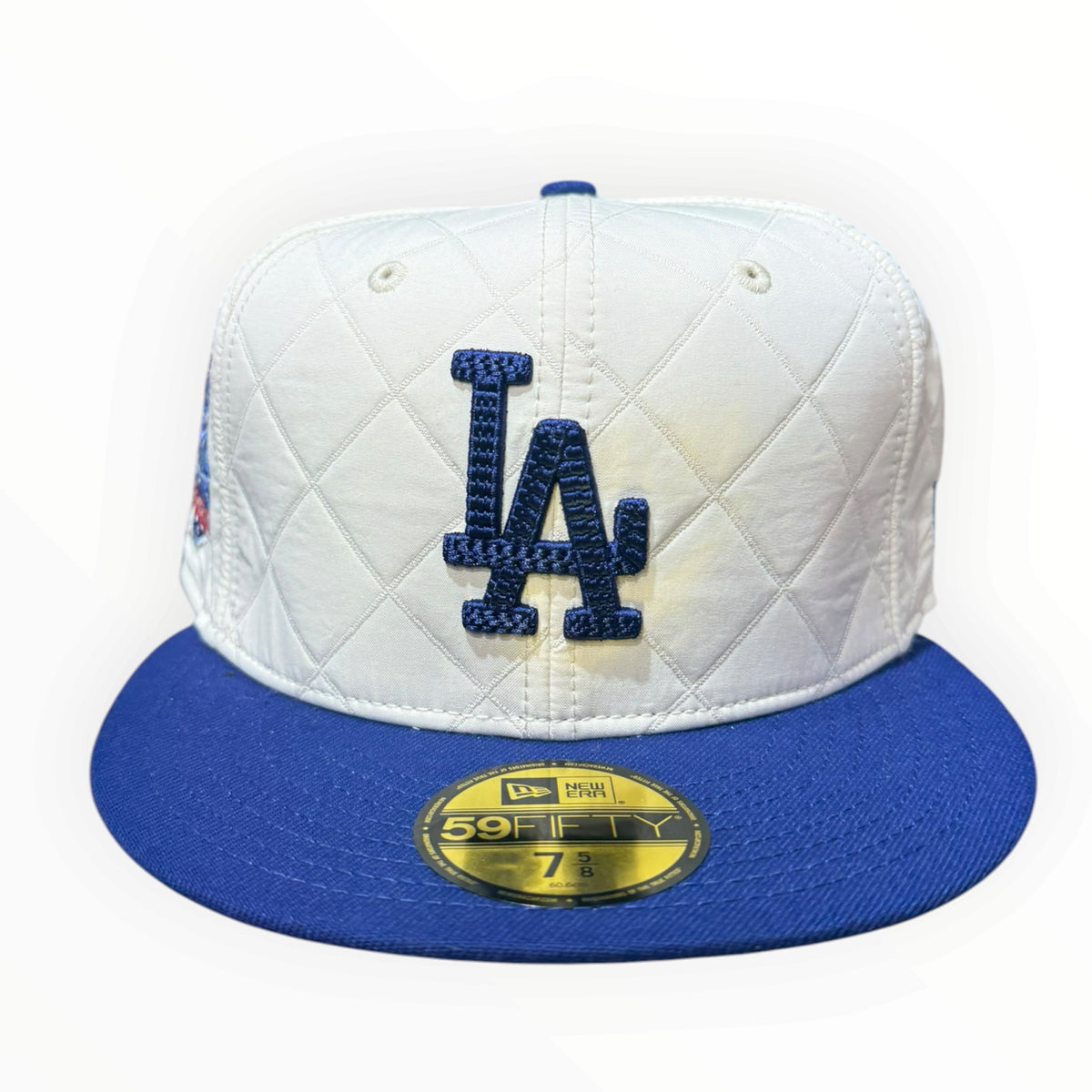 New Era Dodgers white and blue quilted 59FIFTY fitted hat front view