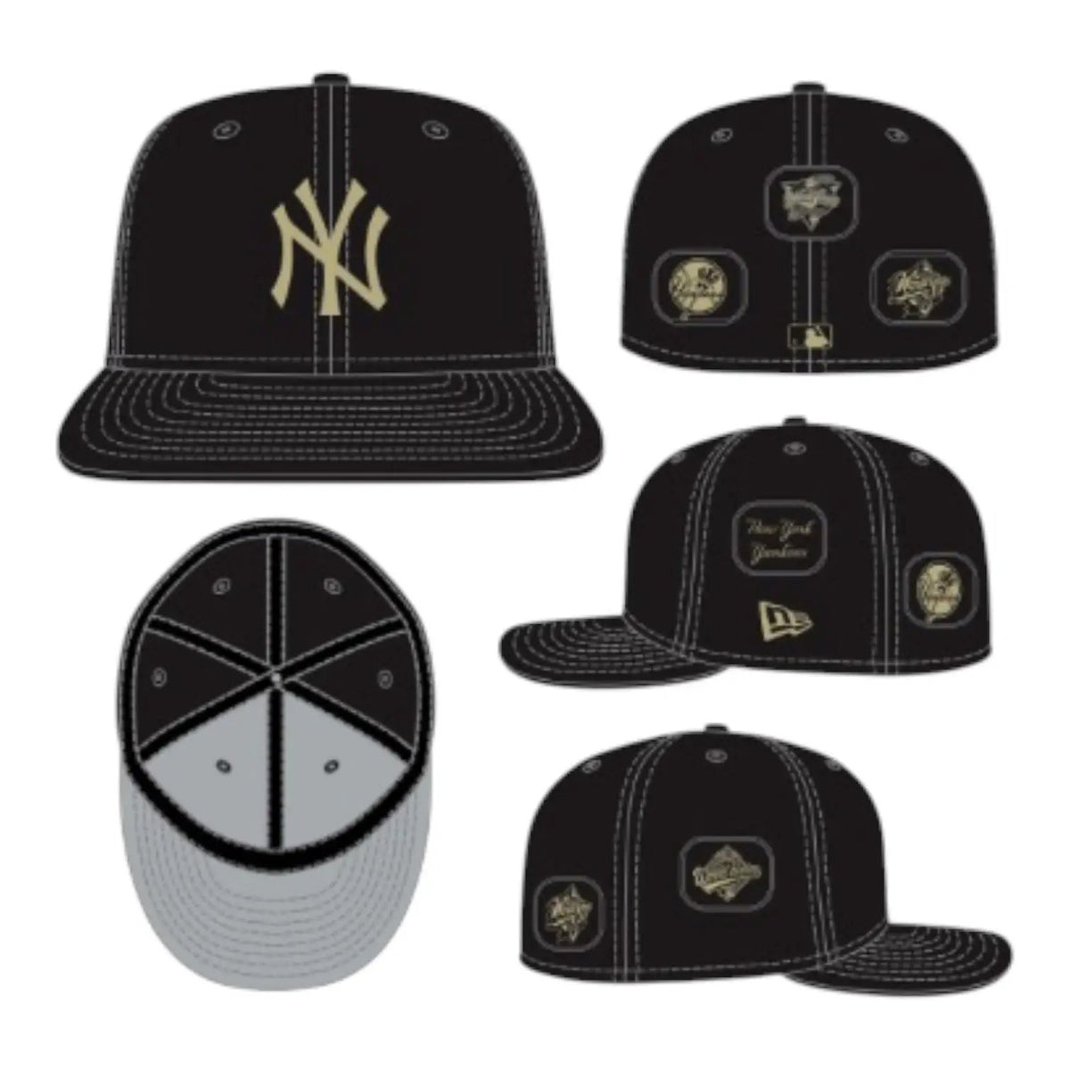 New Era Yankees F2 Injection 59FIFTY fitted hat 60968033 Black/Gold multi-view design illustration