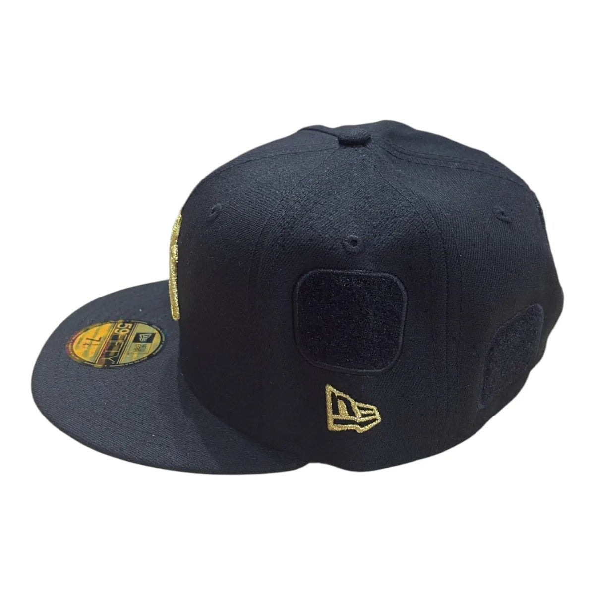 New Era Yankees black and gold 59FIFTY, side flag and patch attachment panels