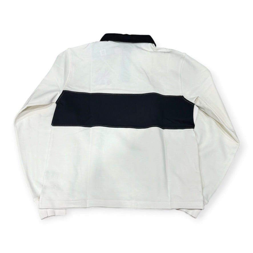 New Era New York Yankees colorblock long sleeve rugby polo in cream and navy, back