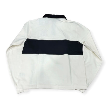 New Era New York Yankees colorblock long sleeve rugby polo in cream and navy, back
