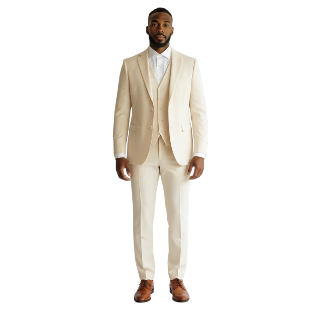 Noah John DK-02 3-piece slim-fit suit in Ivory