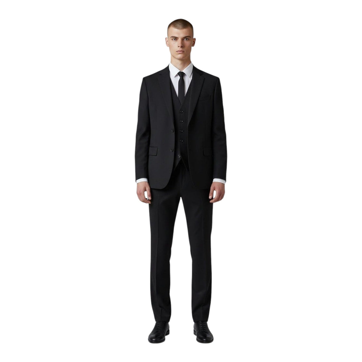 NOAH JOHN: Solid 3pc Modern Suit DK04 in Black