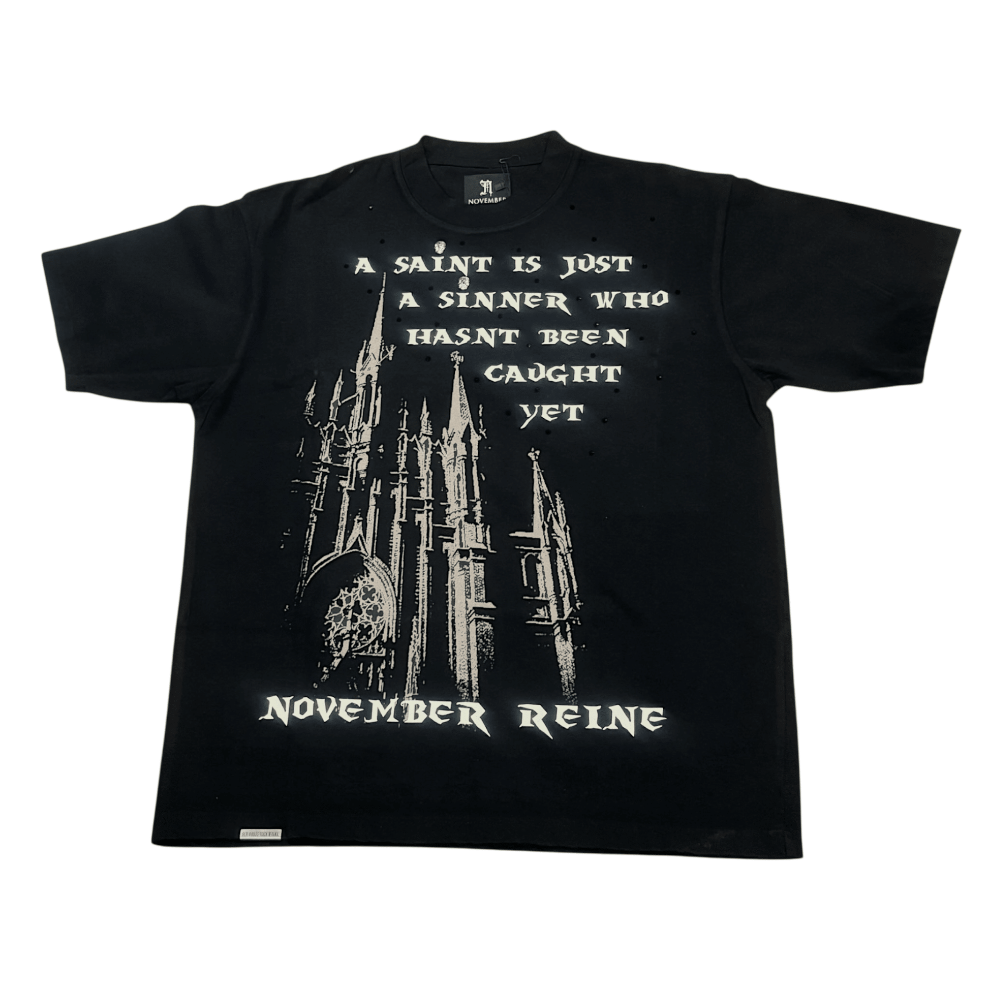 November Reine A Saint Is A Sinner from On Time Fashions – Tee by November Reine, Birmingham AL’s 1 fashion store and premier destination for streetwear, suits, kids fashion, and big & tall