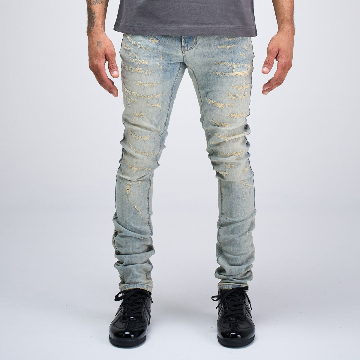 OCHO FROST jeans in Light Gray, front on model