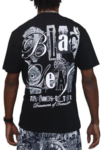 On Time Fashions black cotton t-shirt with large "Blac Leaf" graphic and "Thinkers Of Today Dreamers of Tomorrow" text.