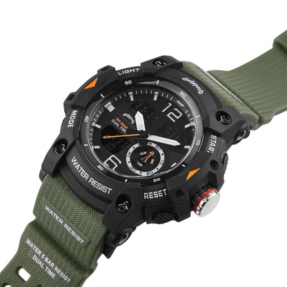 On Time Fashions Godspeed Shot Clock oversized tactical hybrid watch with olive green PU strap and black digital dial.