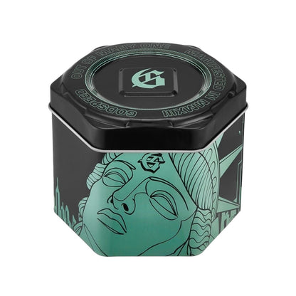 On Time Fashions Godspeed Shot Clock watch hexagonal black and teal metal display tin with Statue of Liberty graphic