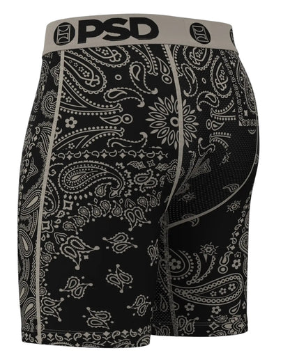 On Time Fashions PSD Khaki Paisley boxer briefs with stretch comfort and bold allover graphics.