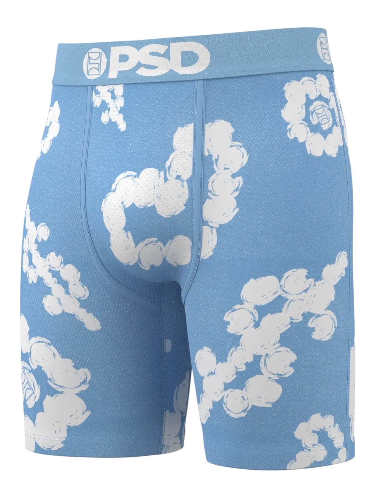 On Time Fashions PSD Cloud Drops Blu boxer briefs with stretch comfort and bold cloud graphics.