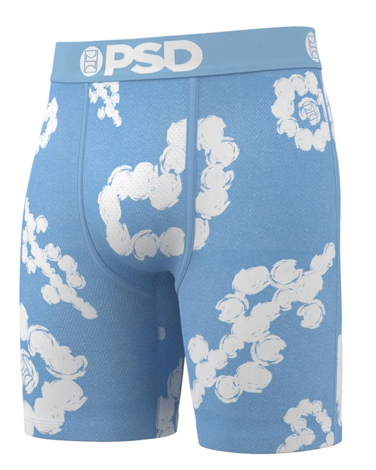 On Time Fashions PSD Cloud Drops Blu boxer briefs with stretch comfort and bold cloud graphics.