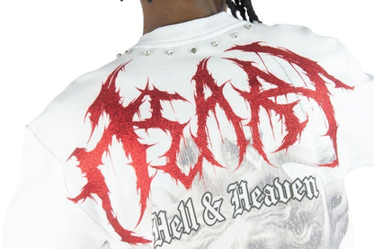 On Time Fashions Rebel Minds white heavyweight crop tee with red glitter graphic and rhinestone neck detailing.