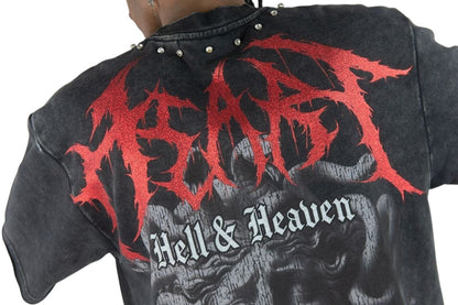 On Time Fashions Rebel Minds Divine Medusa crop tee in black with red glitter graphics and rhinestone collar detail.