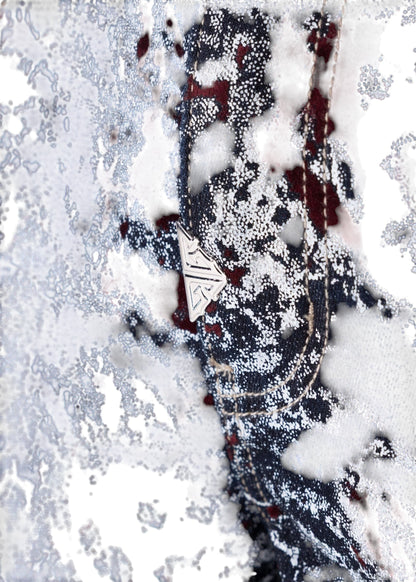 On Time Fashions Guapi wine red velvet shorts featuring a detailed laser-etched abstract marble pattern and logo tag.