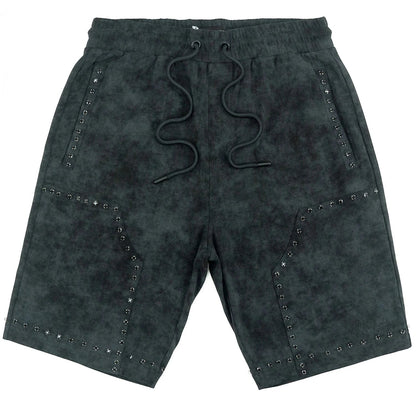 On Time Fashions black washed effect shorts with stud detailing and drawstring waist.